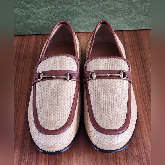 $750 Brand New 100% Auth Gucci Horsebit Men's Moccasin Straw G 8 US 8.5 - Picture 1 of 10
